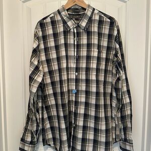 Eddie Bauer Men's Plaid Button-Down Shirt - Navy , White, Yellow XL